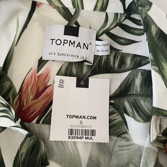 Topman Hawaiian Shirt Mens Size Small Short Sleeve‎ Floral Green White Pink - Picture 8 of 11